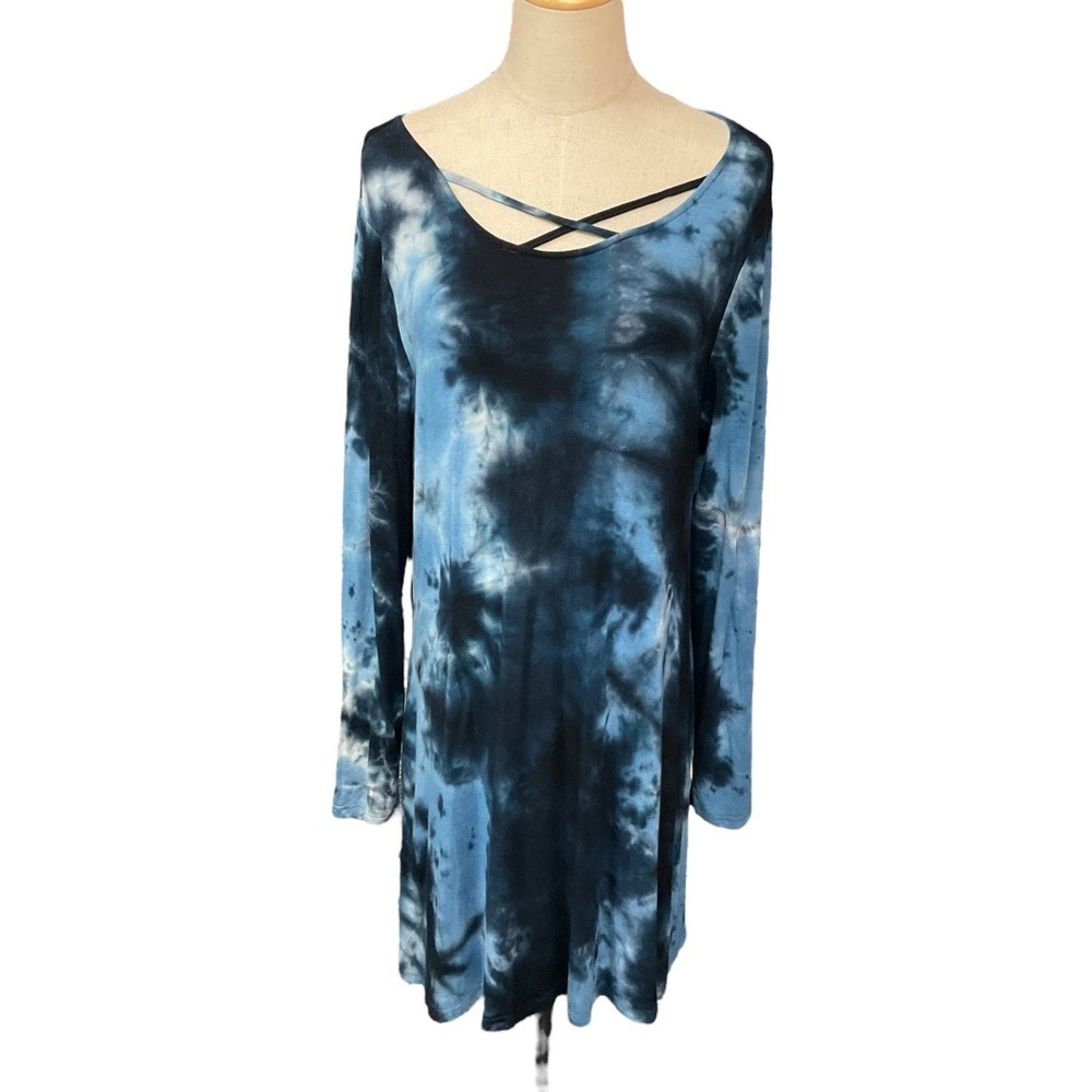 Simply Southern Collection Tie Dye Long‎ Sleeve Cross Style Neck Dress Size M